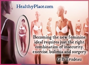 Cita sobre los trastornos alimentarios de G B Trudeau: convertirse en el nuevo ideal femenino requiere la combinación perfecta de inseguridad, ejercicio, bulimia y cirugía.